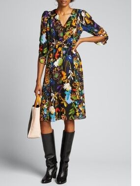 Ronny Kobo Collection Kailyn Black Floral V-Neck Midi Dress NWT